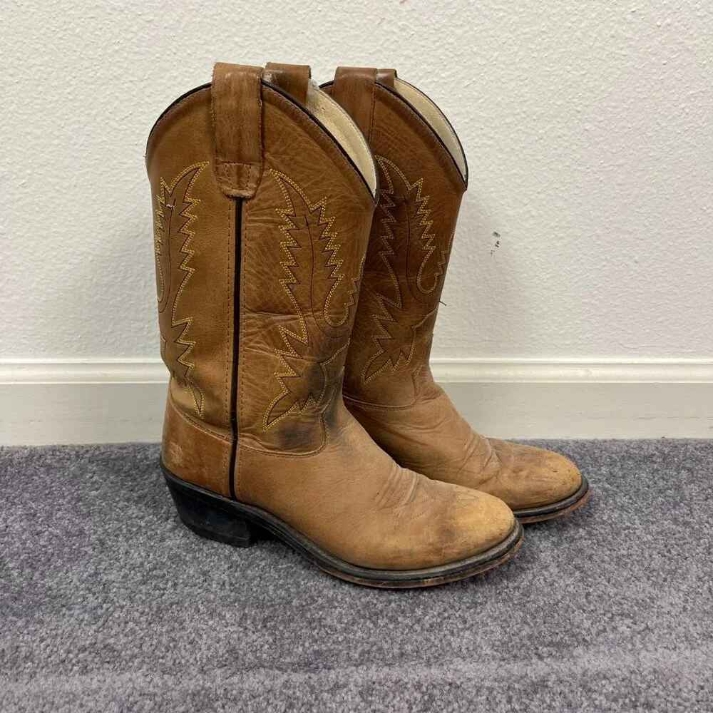 Old West | Kids Tan Brown Corona Calf Leather Boots, size 4.5